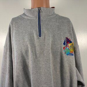Vintage Walt Disney World Sweatshirt Mens Size 2XL Grey Theme Park Quarter Zip
